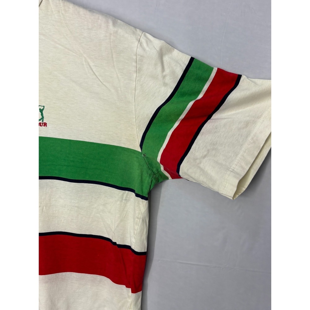 PGA Tour Polo Shirt Mens Ivory Striped Abstract Short Sleeve Size XL Vintage 90s - Picture 4 of 7